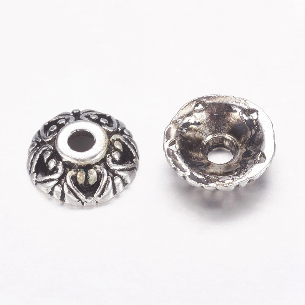 Style Alloy Bead Caps Apetalous Lead Free Cadmium Free and Nickel Free Silver 10mm in diameter 3mm thick hole: 2mm