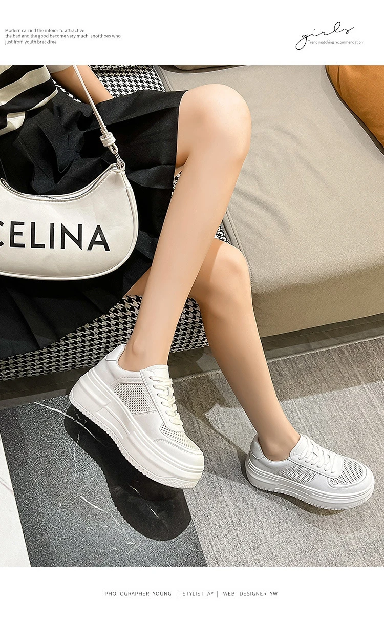 Meotina Women Genuine Leather Round Toe Platform Flats Lace Up Ladies Sneakers Cross-tied Fashion Spring Autumn Shoes White