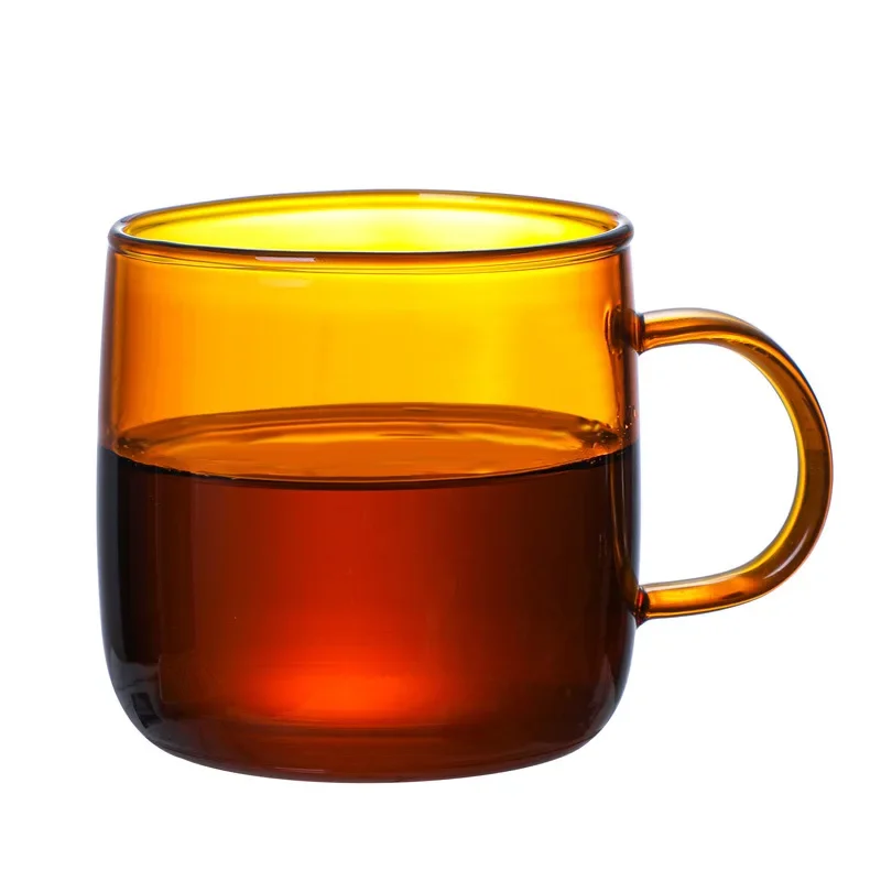 Colored Glass Mug Cup 350ml 12oz Heat Resistant Amber Blue Green Brief Glass Cup Coffee Mug W/O Spoon Tea Cup 1 Piece