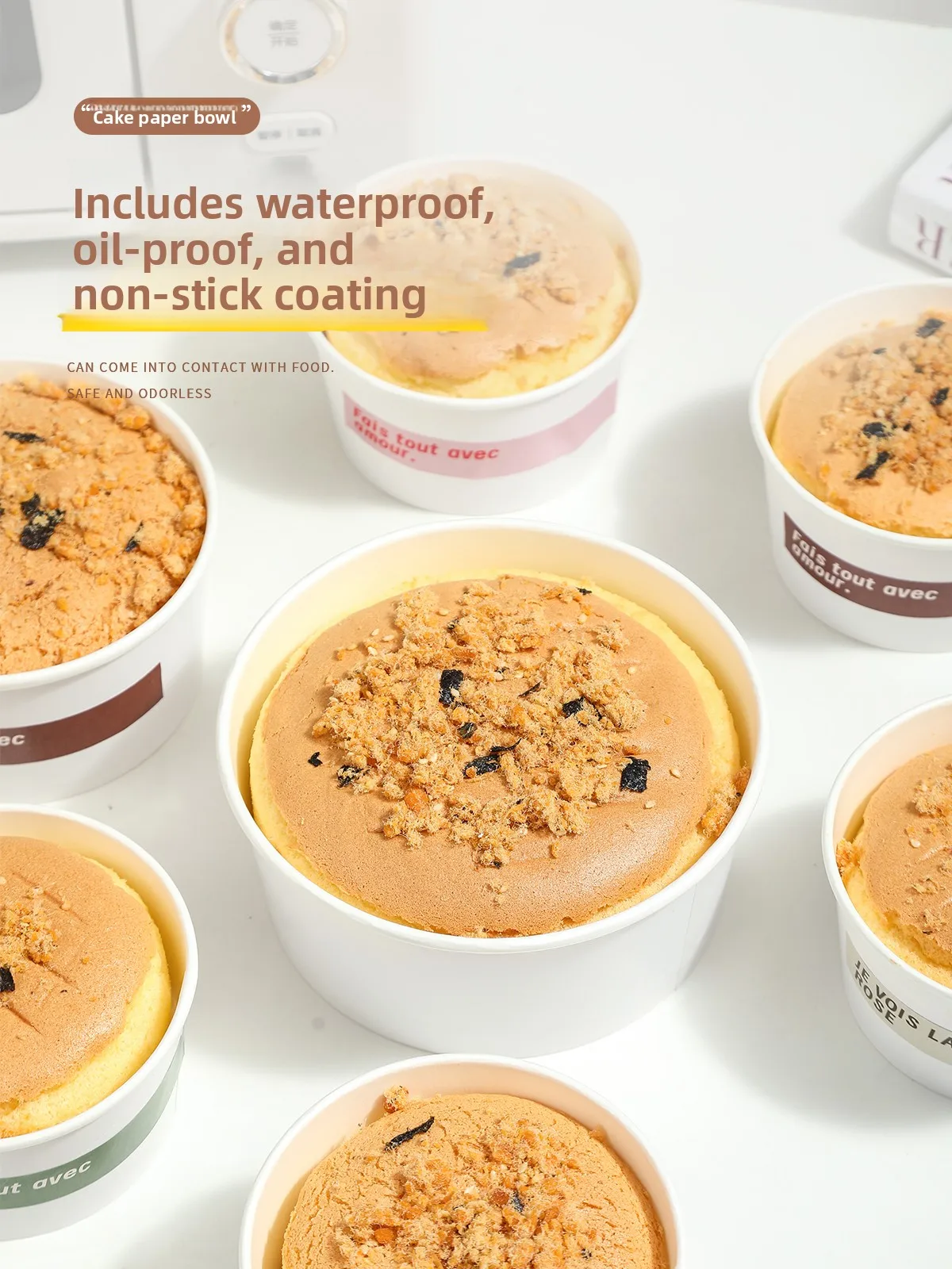 Disposable Paper Bowl for Chiffon Cake Baking 6 Inch 4 Pieces Household High Temperature Resistant Paaging Paper Box