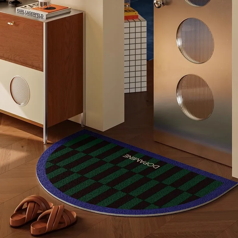 Semicircle Striped Wire Loop Doormat Entrance Non Slip Wear-Resistant Mat Cuttable Easy Clean Floor Mat Front Door Hallway Porch