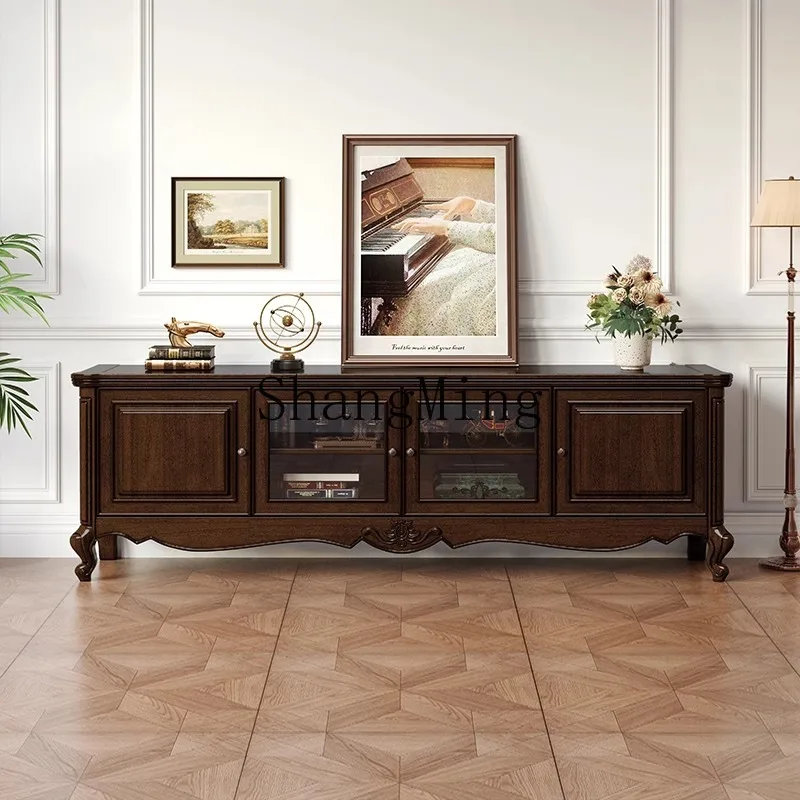 

FG all-solid wood TV cabinet retro rural small apartment living room floor cabinet household light luxury simple floor locker