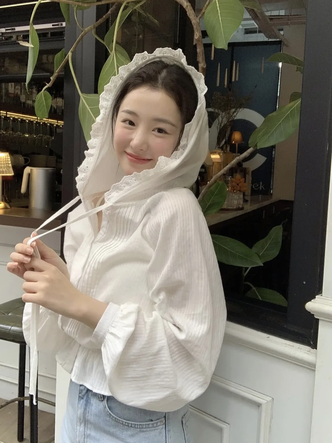 

Открытый кардиган с кружевной отделкой, женский свободный утягивающий плиссированный топ из смеси хлопка, летняя повседневная одежда с капюшоном