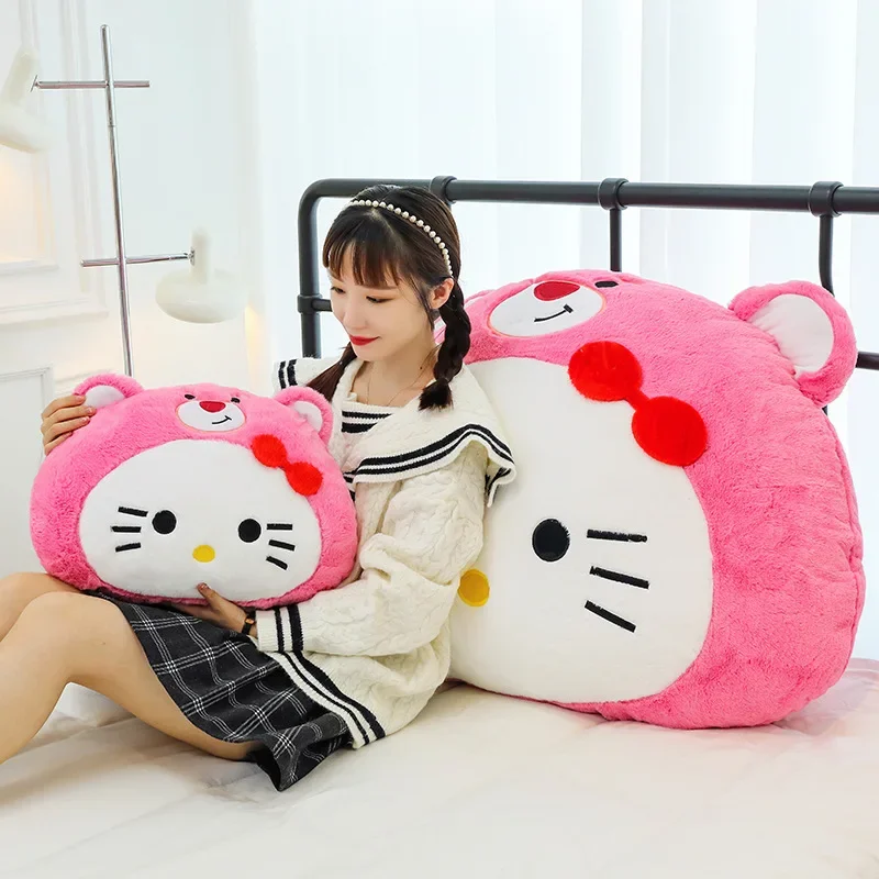 

Sanrio Hello Kitty Plush Cat Head Strawberry Bear Throw Pillow Cartoon Accessories Children Toy Stuffed Anime Animals Gift Decor