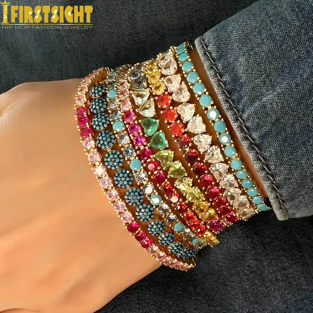 2024 New Heart Shape Bracelet Gold Color 5A CZ Iced Out Bling Heart Tennis Chain Bangle For Women Men Hip Hop Fashion Jewelry