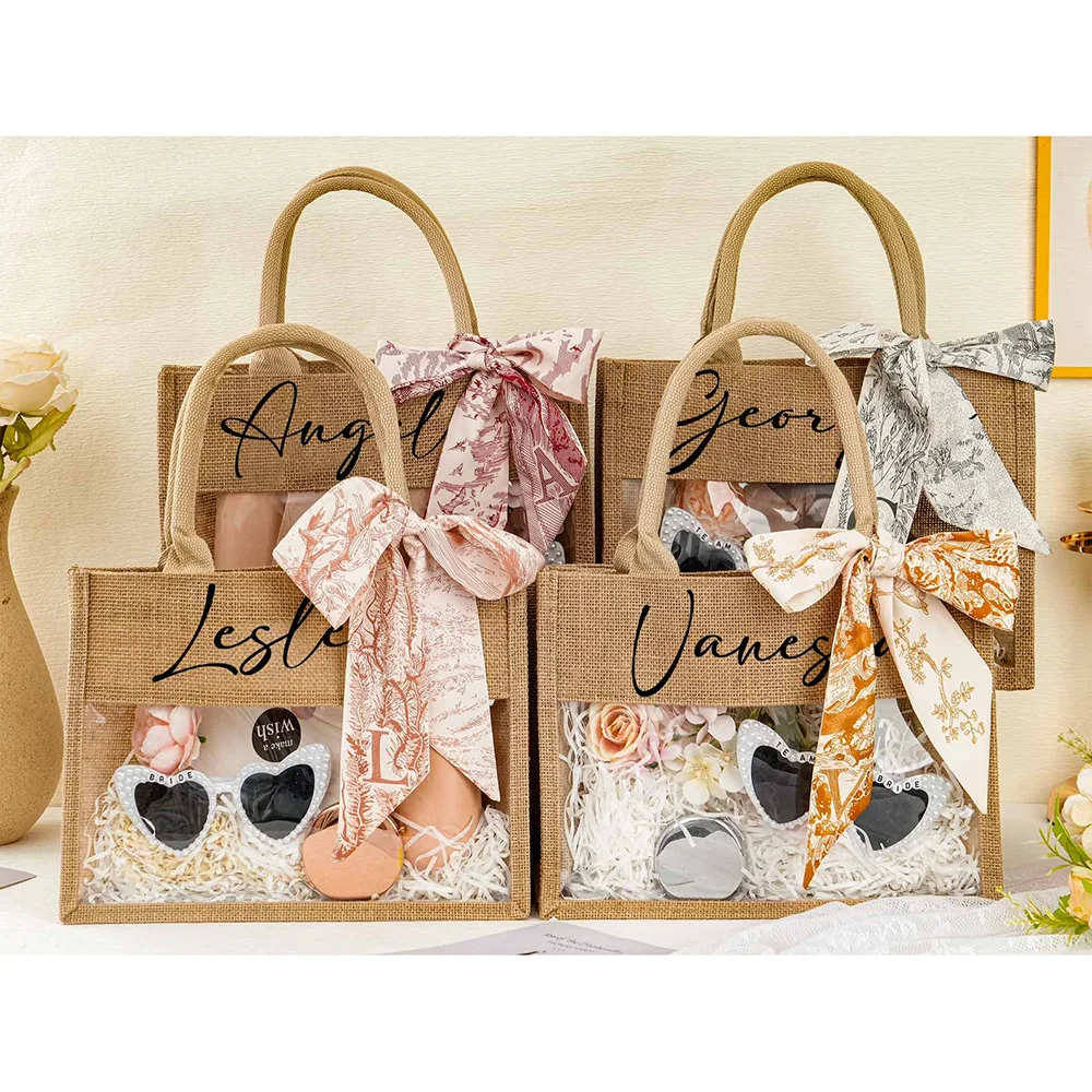 

Custom Bridesmaid Beach Bag Burlap and PVC Tote Beach Wedding Bachelorette Party Decoration Bridal Shower Bride To Be Gifts Favo