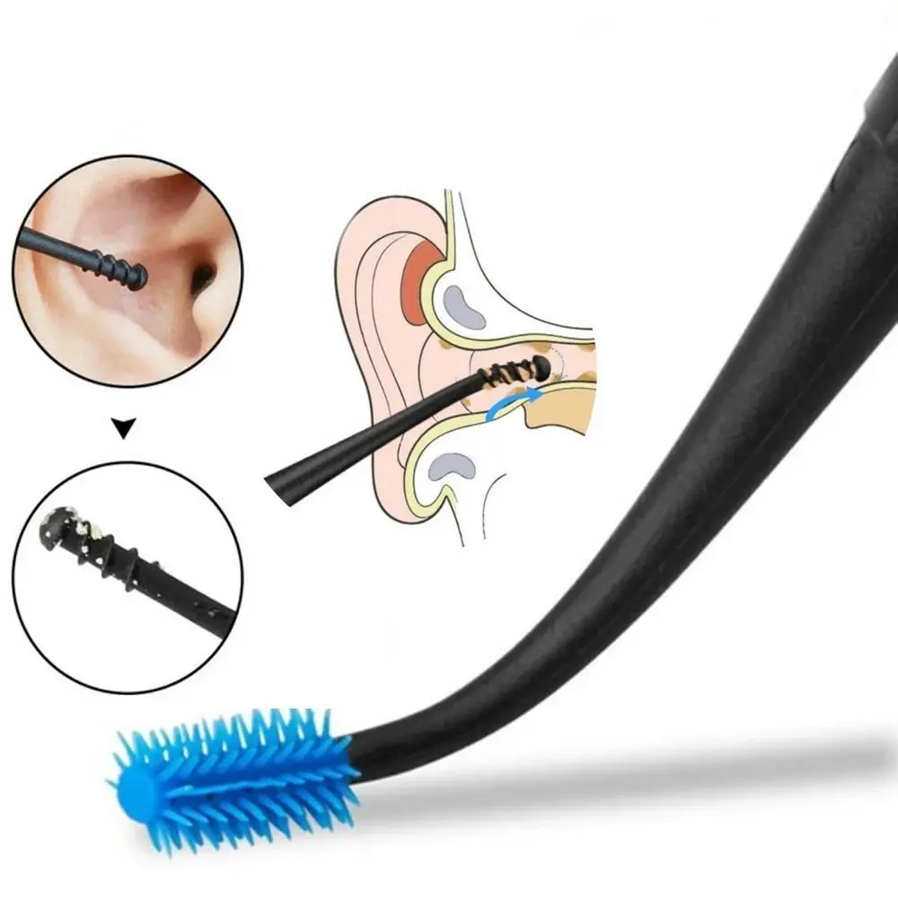 

360 ° Двусторонний вращающийся силиконовый инструмент для чистки ушей, спиральный очиститель для ушей, массажер для ушей, инструмент для удаления ушной серы, ушная кюретка
