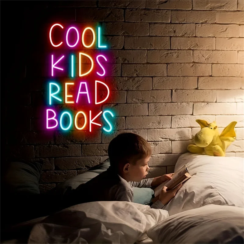 Cool Kids Reading Neon Sign Usb Powered Led Neon Light Wall Art For Bedroom Library Study Decor Kid Bedroom Book Lovers LED Sign