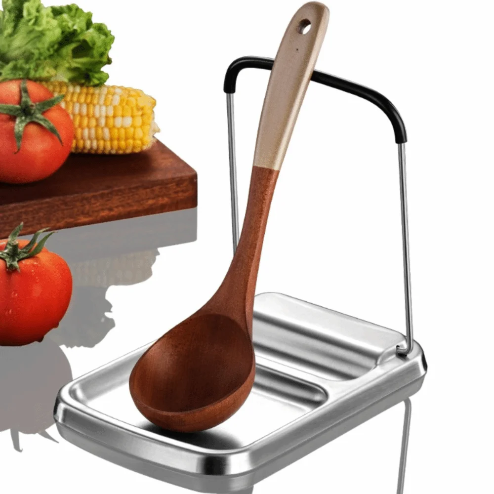 304 Stainless Steel Pot Lid Shovel Storage Rack Folding Bracket Space-saving Soup Spoon Holder Deepened Groove Design Non-slip