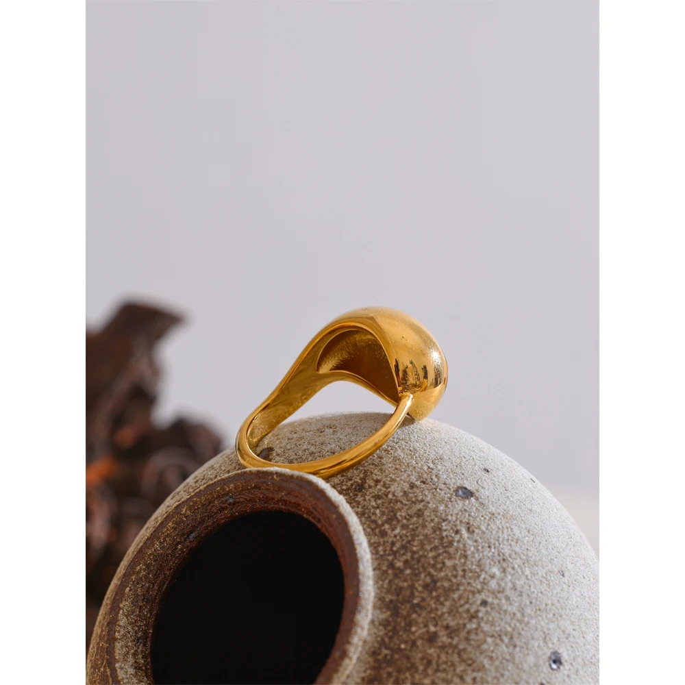 Yhpup 2025 Minimalist Stainless Steel Water Drop Golden Ring Distinctive Rust Proof Metal Popular Jewelry Wholesale