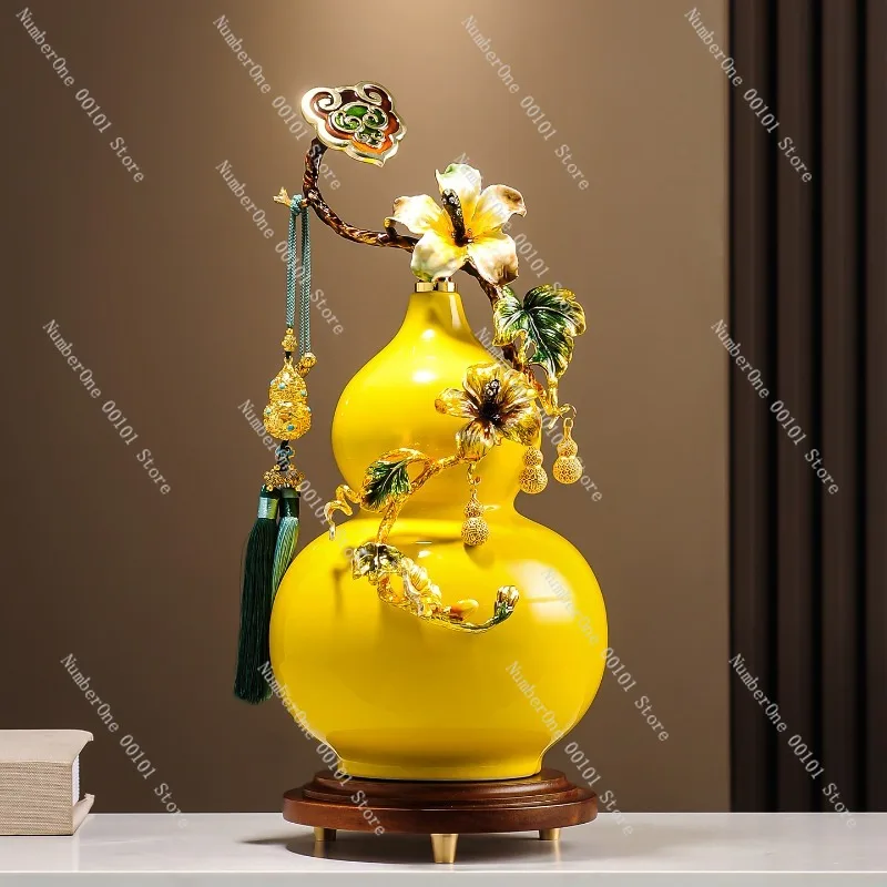 Large Enamel Wufu Gourd Statue | Advanced Feng Shui Ornaments for Wealth and Prosperity
