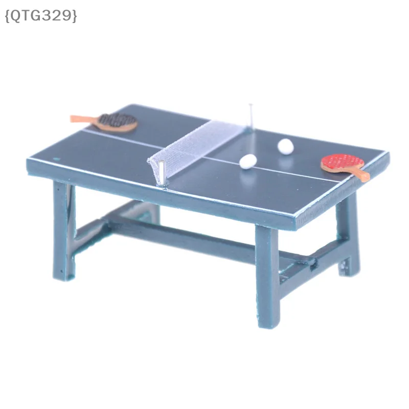 【Ja】1/12 스케일 인형의 집 미니어처 - 테니스 테이블, 배트 및 공 풀세트, 어린이를 위한 인형의 집 장식 장난감 크리스마스 선물