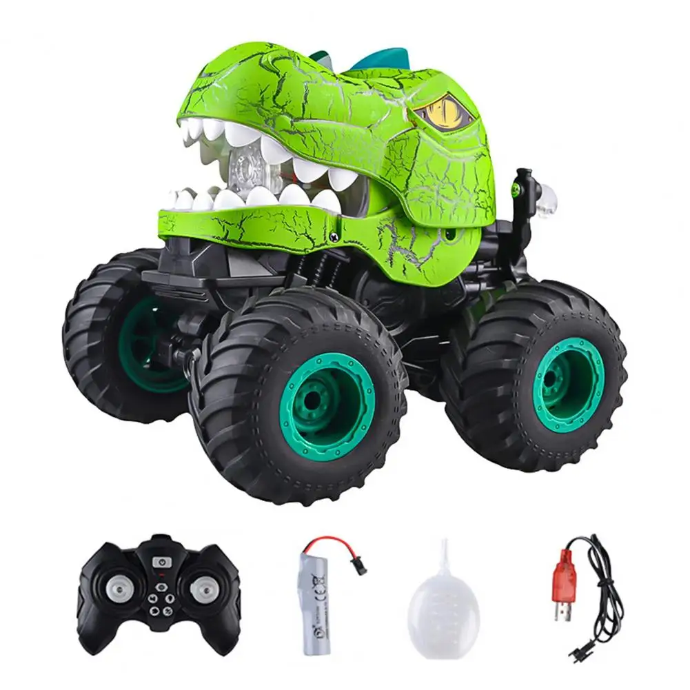 2.4GHz Remote Control Dinosaur Car Toy Light-up Spraying Dino Truck 360 Degrees Rotating RC Stunt Car Crawler Vehicle Toddlers