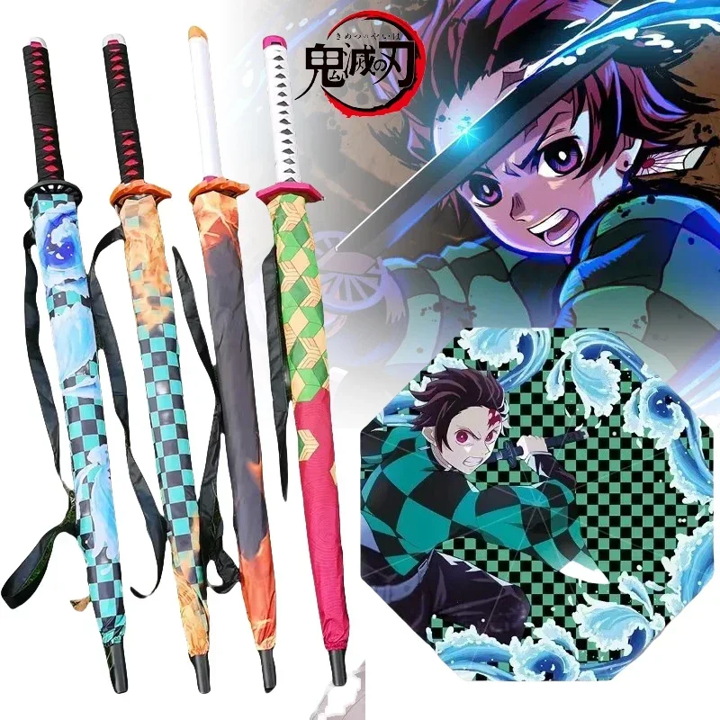 Demon Slayer Katana Umbrella Long UV Blocking Black Parasol Kimetsu No Yaiba Tanjirou Youjurou Real Sabre Umbrella Anime Parasol