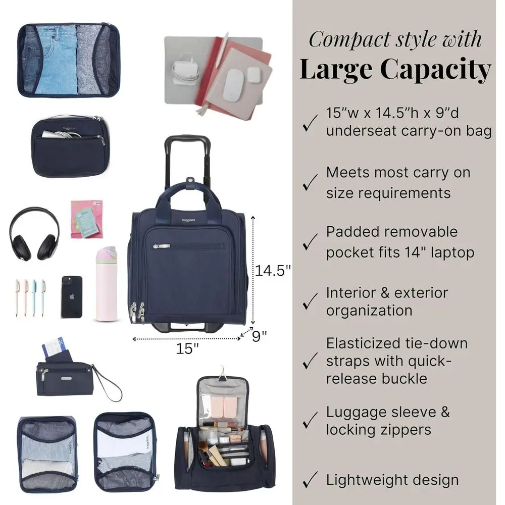 コンパクトな2輪式ローリングアンダーシートキャリーオンバッグ - 軽量週末旅行用荷物