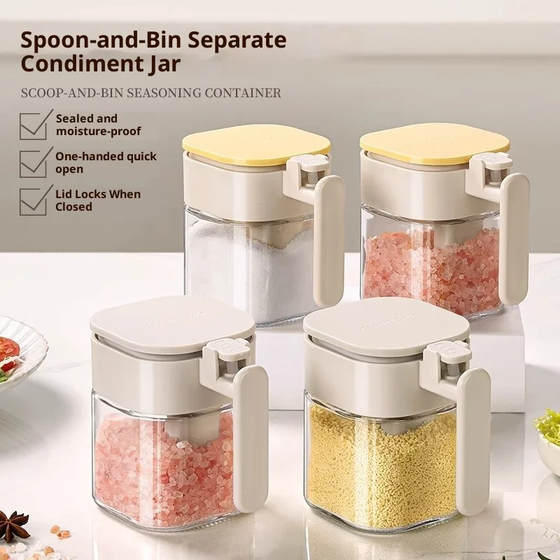 

Sealed Moisture-Proof Glass Seasoning Bottle with Spoon Storage Kitchen Home Use Spice Jar Separate Spoon Holder