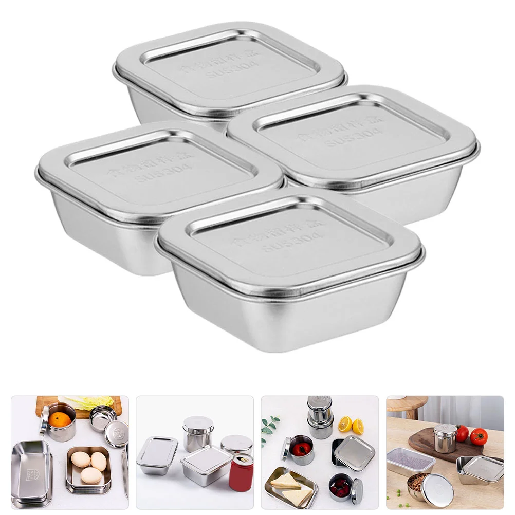 4 Pcs Food Storage Containers for School Canteen Kitchen Bulk Stainless Steel Classroom with Lids Airtight Research Institute