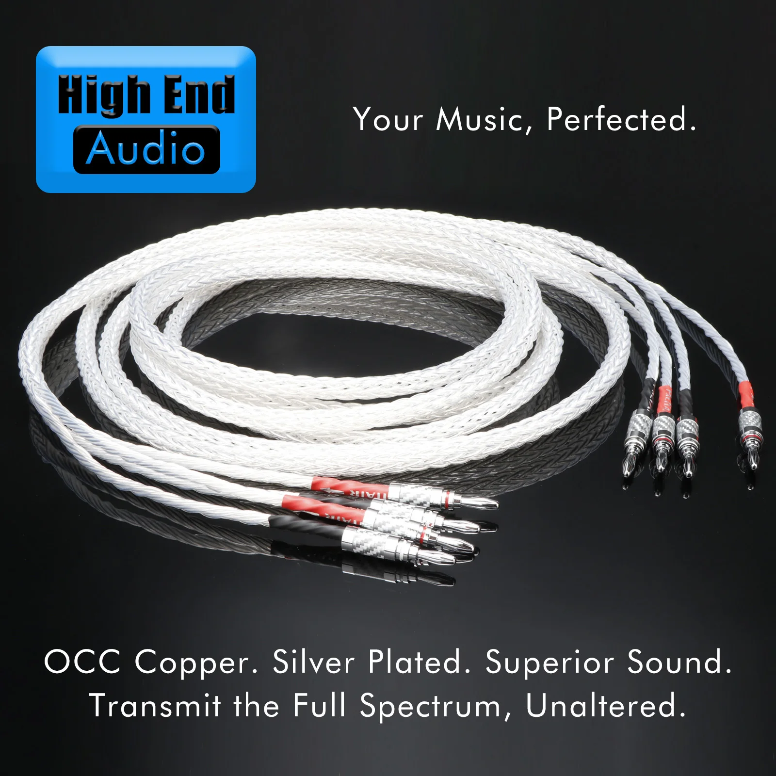 Preffair HiFi 8AG sterling silver speaker audio cable new 1 pair 16-core Speaker Cord Wire For Hi-fi Systems