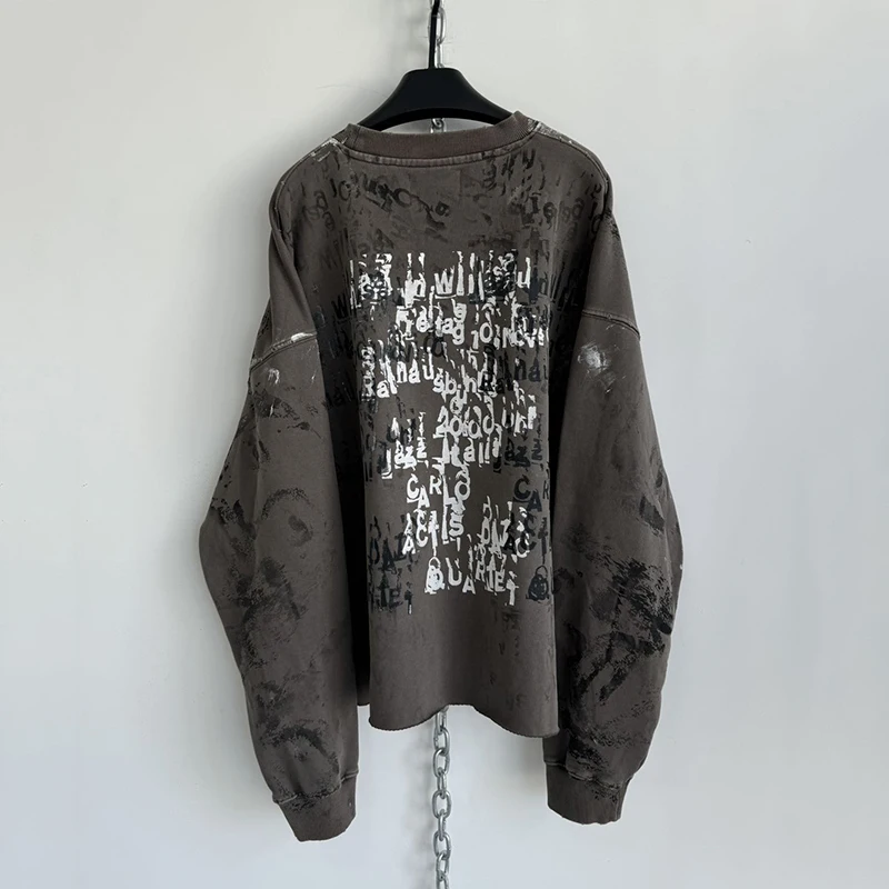 PFNW Terry Washed Distressed Destruction Print Loose Long Sleeve Sweatshirt High Quality Overiszed O-neck Pullover Top 28W5774