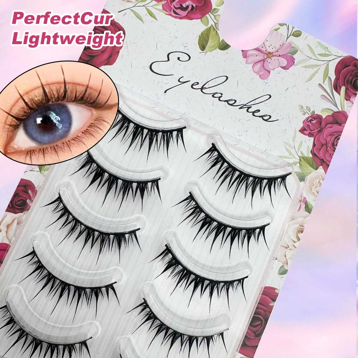 5 pares de pestañas postizas de aspecto húmedo, uso diario Natural, cola afilada, simulación gruesa, pestañas de maquillaje cruzadas para uso diario