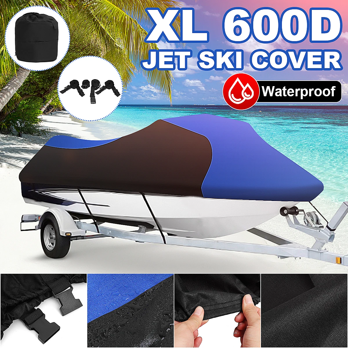 380*260cm 600D Jet Ski Boat-Cover Marine-Grade Heavy-Duty Marine Yacht Boat Accessories Water Sun proof UV Protection