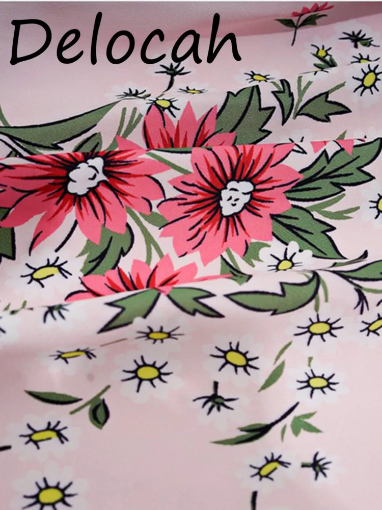 Delocah francês verão rosa impressão magro 2024 novo irregular super bonito cetim rico família filha vestido longo