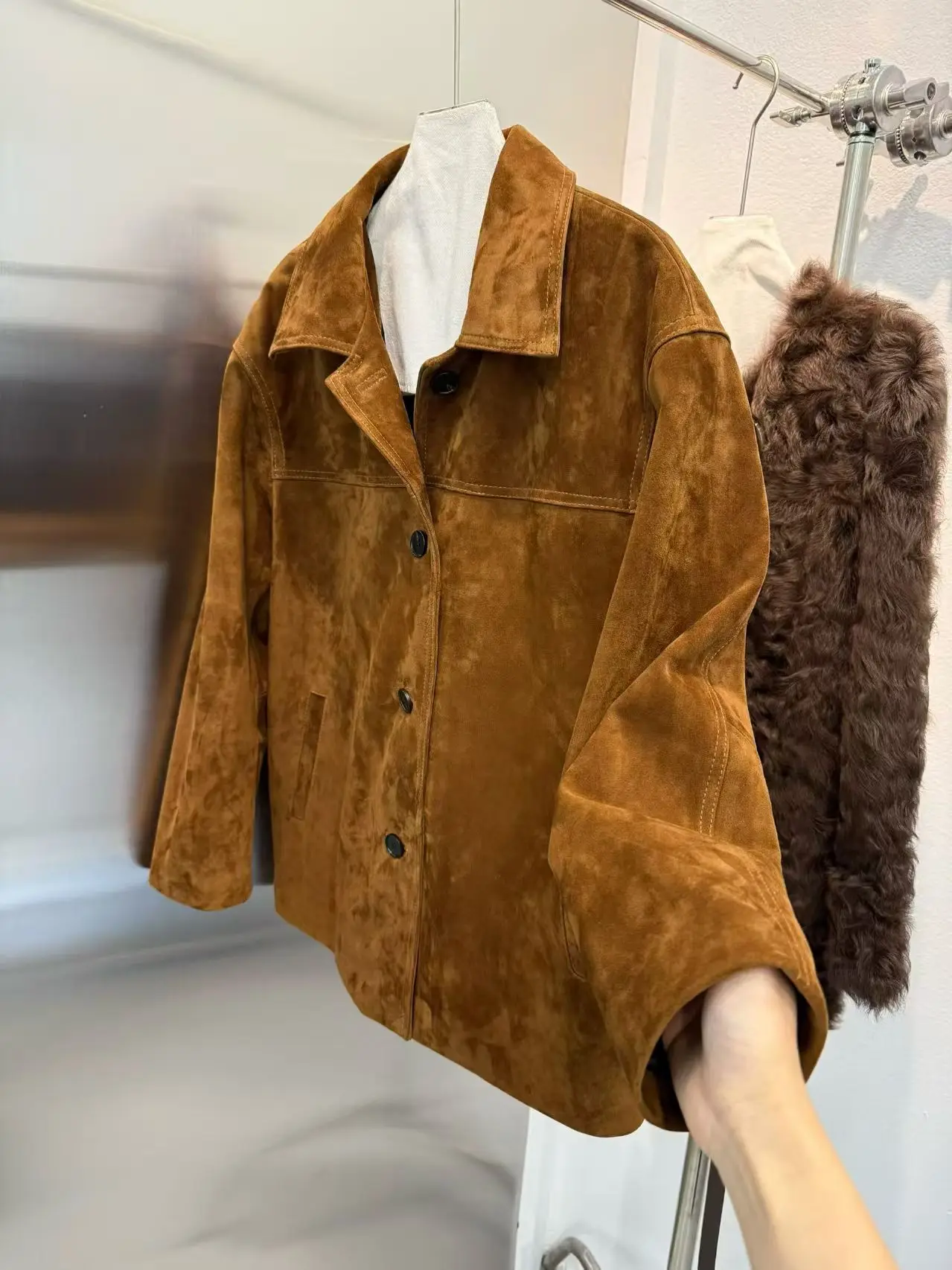 Giacche in pelle scamosciata per bambini per donna 2025 Nuova moda coreana Cappotti in vera pelle stile casual allentato Capispalla