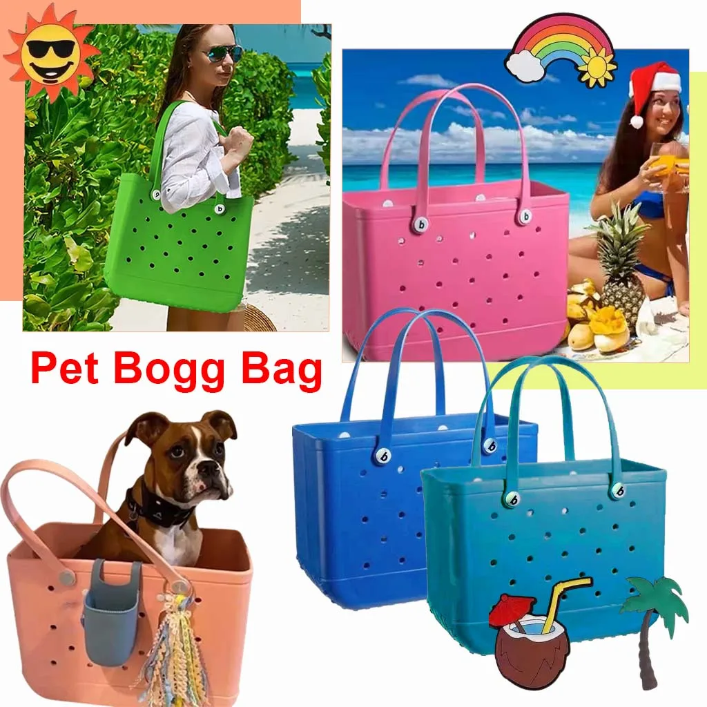 

Women's Boggs Beach Bag Summer XL EVA Beach Basket Holes Waterproof Handbag Pouch Shopping Shoulder Bag Picnic Tote Bag