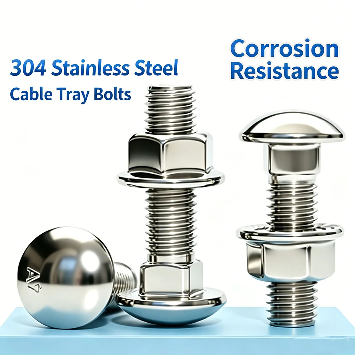 304 Stainless Steel Round Head Square Neck Bolt, Carriage Screw with Nut for Shelf
