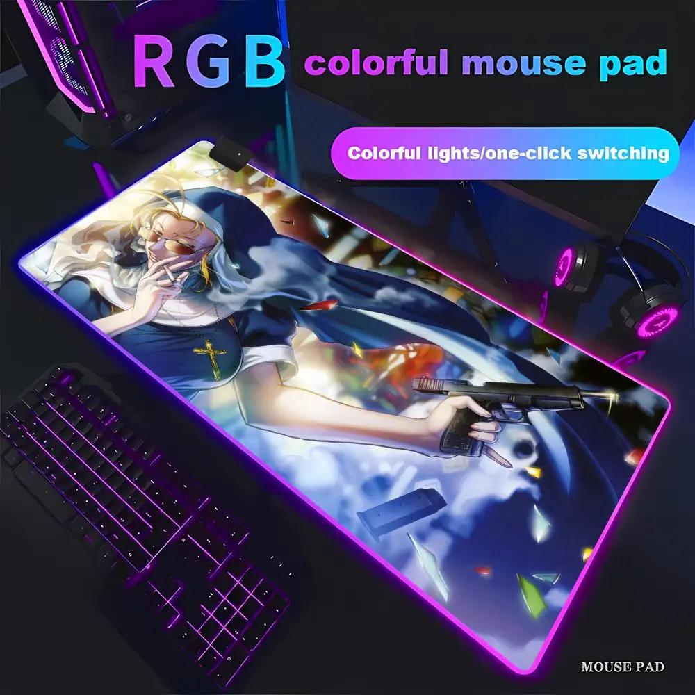 

Hot Anime Black Lagoon RGB Large Gaming Mouse Pad Luminous Desk Mat LED Computer Keyboard Mat Desk Protector