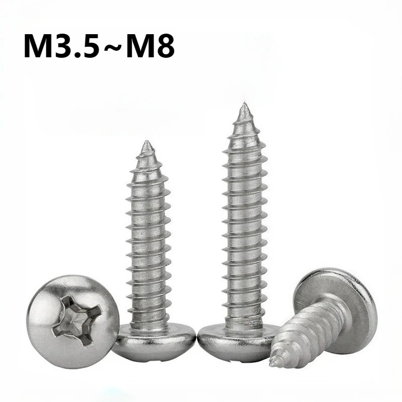 2~20Pcs 304 Stainless Steel Cross Phillips Pan Head Self Tapping Screw M3.5 M4 M4.2 M5 M6 M8 Mushroom Umbrella Head Wood Screws