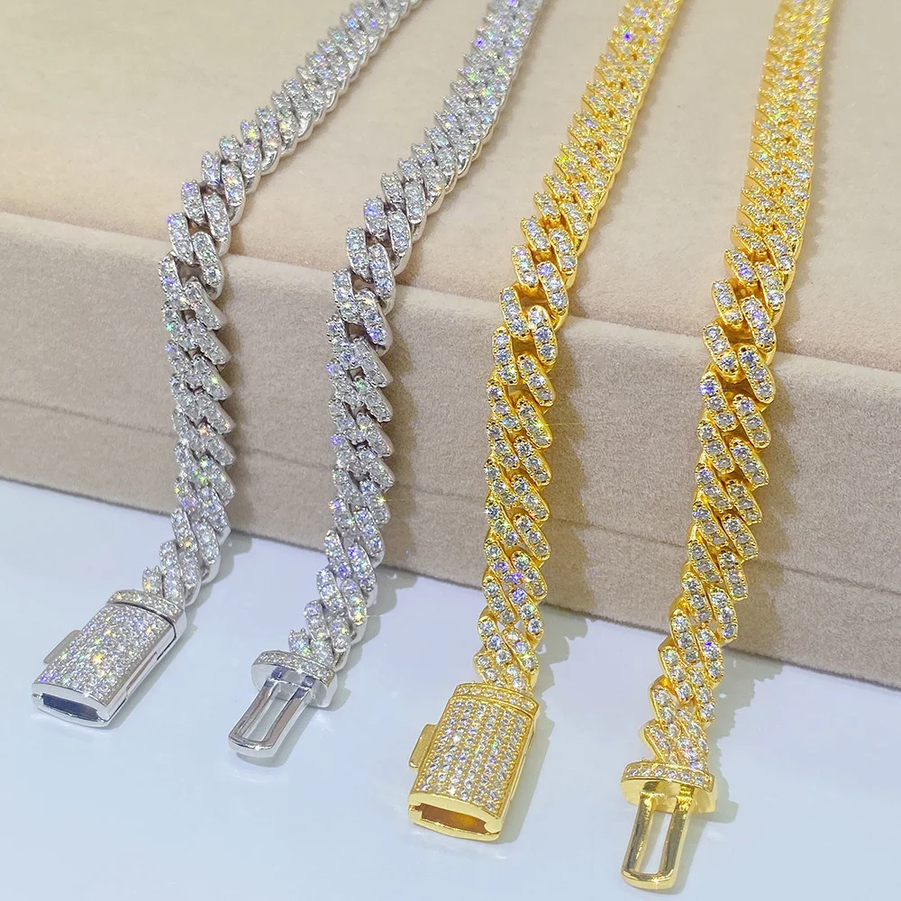 Hip Moissanite Hop Jewelry 8mm Cuban Link Chain 925 Sterling Silver Moissanite Chain Cuban.