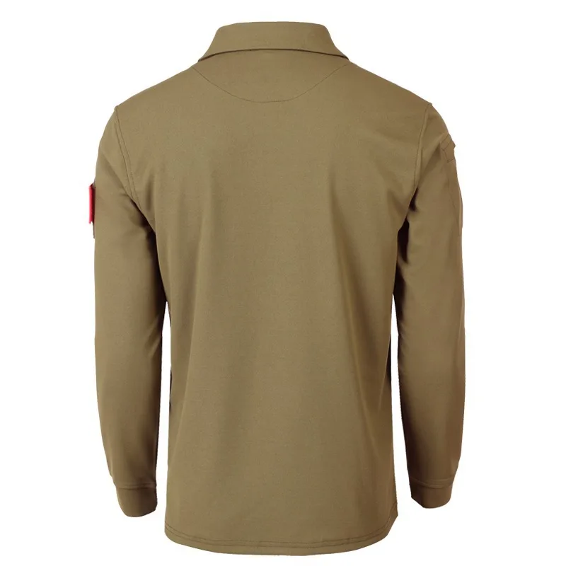 Mens 100% Polyester Long Sleeve Polo Shirt Summer Quick Dry Solid Army Green Square Collar T-shirts Sports Outside Tactical Tops