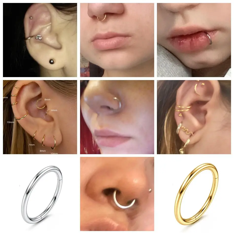 1/2PCS ASTM F136 G23 Titanium Cubic Zirconia Nose Ring Women's Hoop Earrings Piercing Body Jewelry Hinge Clicker Open Nose Ring