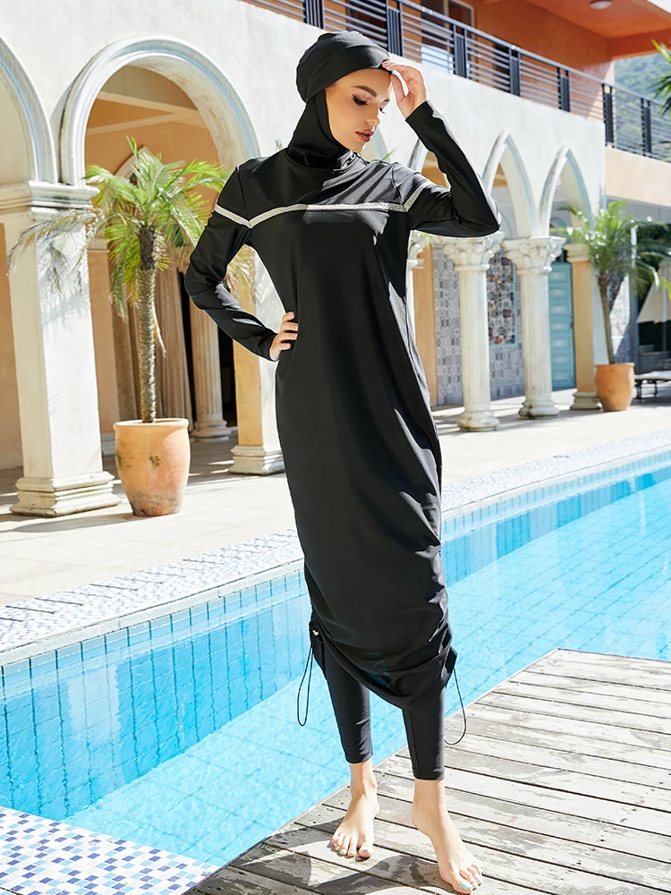 Summer Women Muslim Swimwear Long Dress Pants summer Islamic Swimsuit Modest Swim Surf Wear Sport Suit Swimming 3 Piece Sets