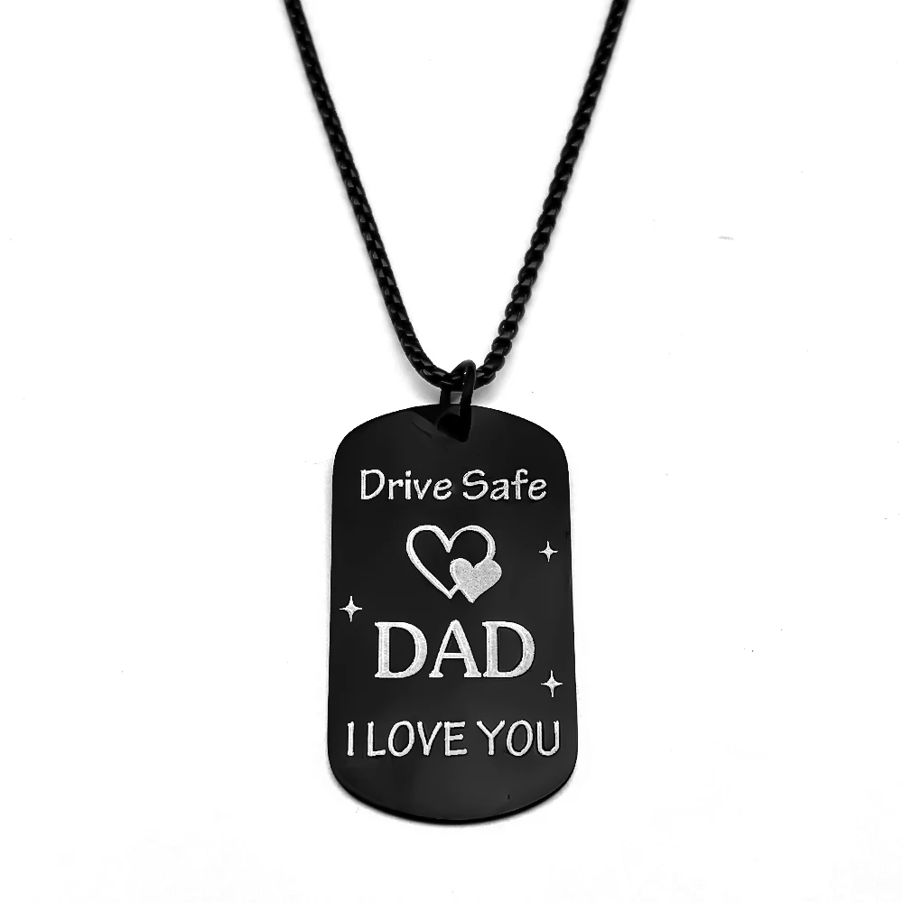 Black Drive Safe Dad Dog Tag Necklace Stainless Steel Heart Family Son Love Letter Chain Safety Blessing Accessory Jewelry Gifts