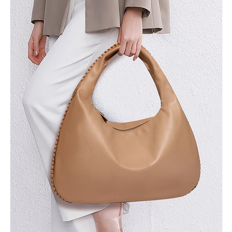 Luxury Large Capacity Underarm Bags Women PU Leather Shoulder Bag Portable Fashion Hobos Knit Armpit Bag 626A