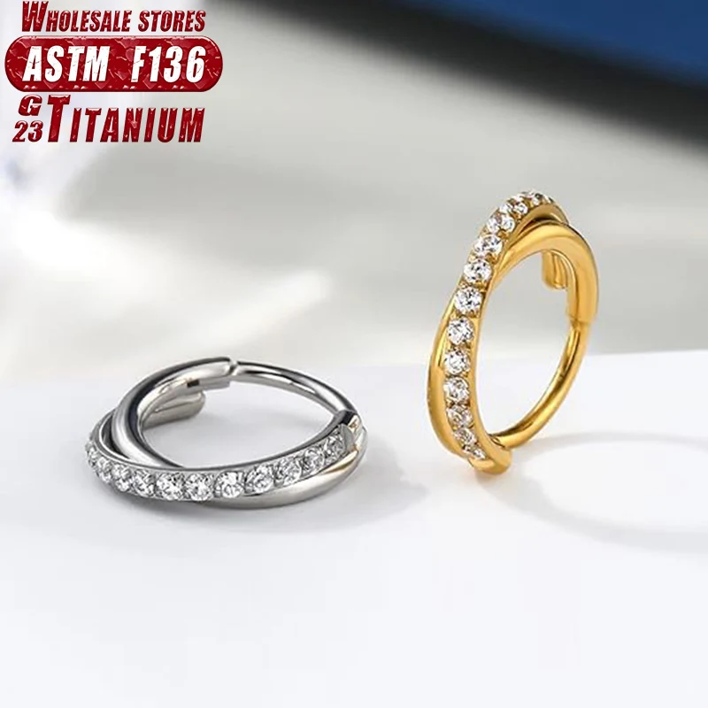 G23 Titanium 16G Clicker Hoop Ring CZ Huggie Earrings
