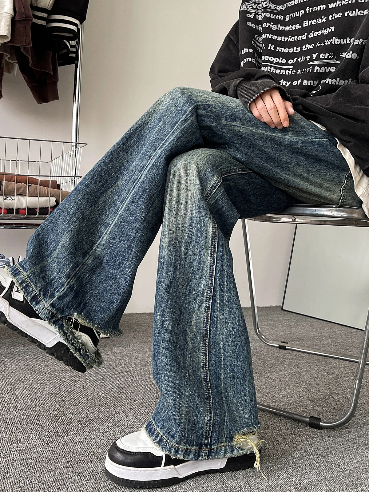 

Men's Casual Straight Leg Jeans Spring Autumn Distred Waed High Street American Sle Retro Pants mid Low Waist Zipper Fly