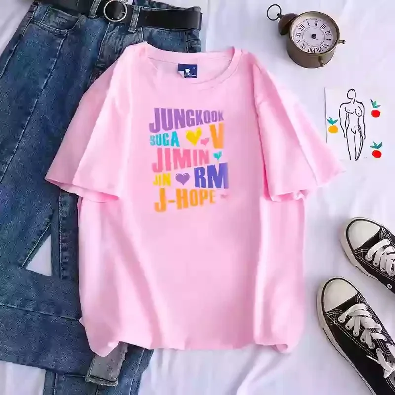 Koszulka męska i damska z nadrukiem Bts Jungkook Jimin V J-Hope Rm Jin z krótkim rękawem moda codzienna koszulka najwyższej jakości