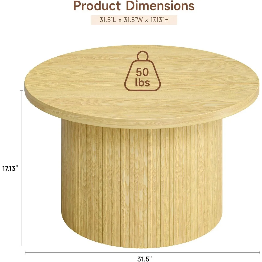 Stolik kawowy okrągły ONBRILL 31.5, stoliki kawowe z klapką do salonu, stolik kawowy w stylu mid-century modern z drewna, akcent w kształcie bębna