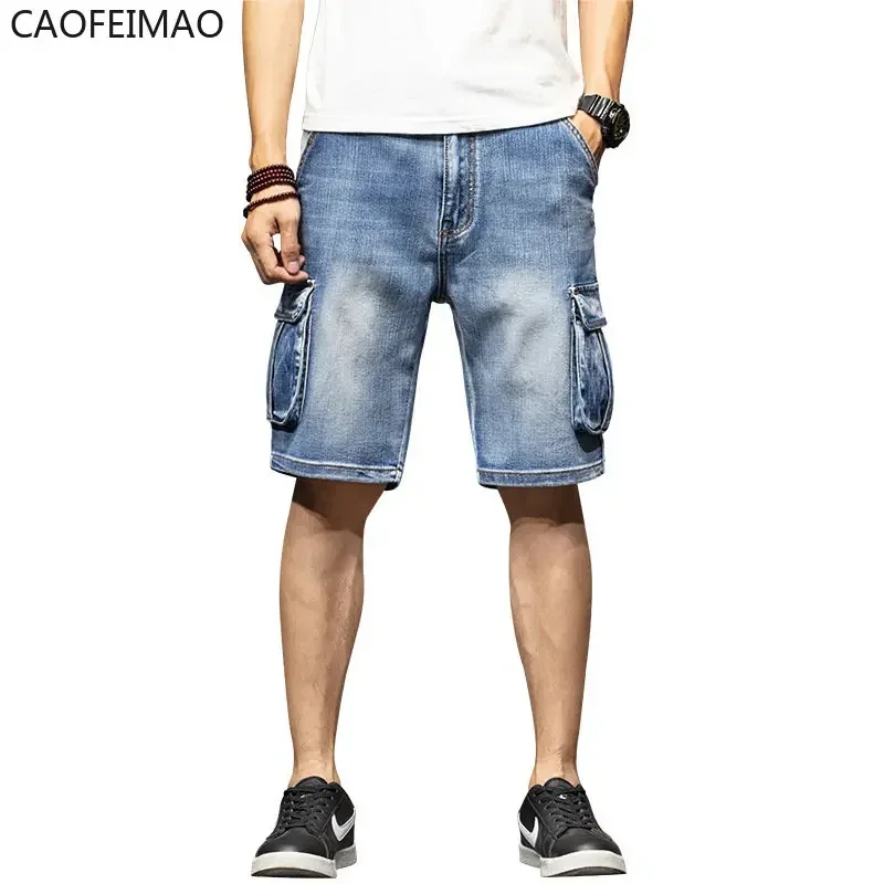 2025 Men's Denim Shorts Cargo Multi-Pocket Five-Point Jeans Shorts Fat Large Size Denim Shorts Summer Casual  Loose Men Clothing
