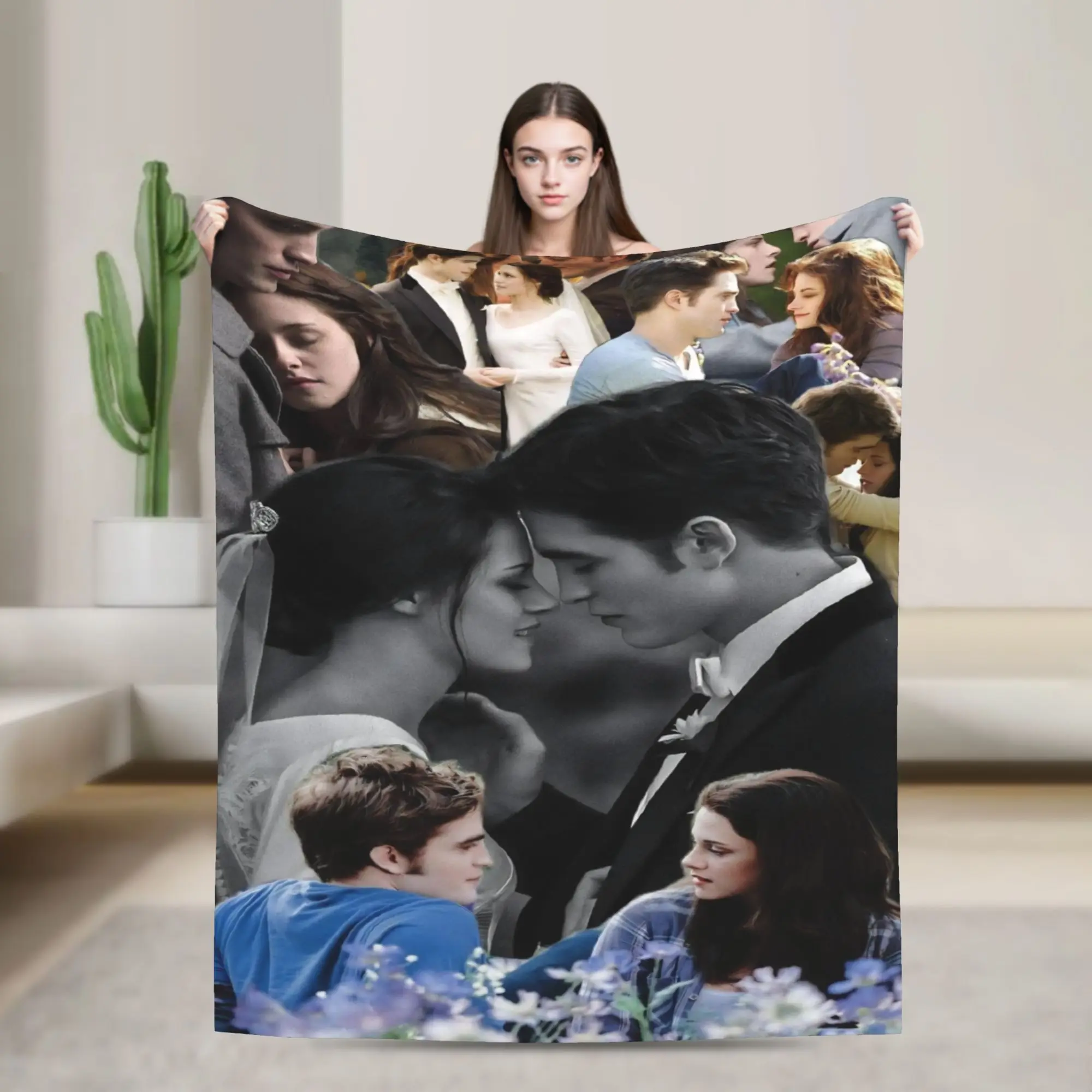 The Twilight Saga Movie Plush Blanket Bella Edward Vampire Funny Throw Blankets for Home Hotel Sofa  125*100cm Quilt