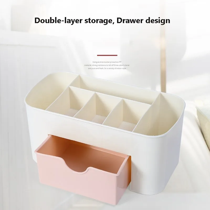 Nail Art Plastic Organizer Storage Box With Drawer Nail polish Cotton Swab Stick Storage Case Nail Brushes Holder Manicure Tools