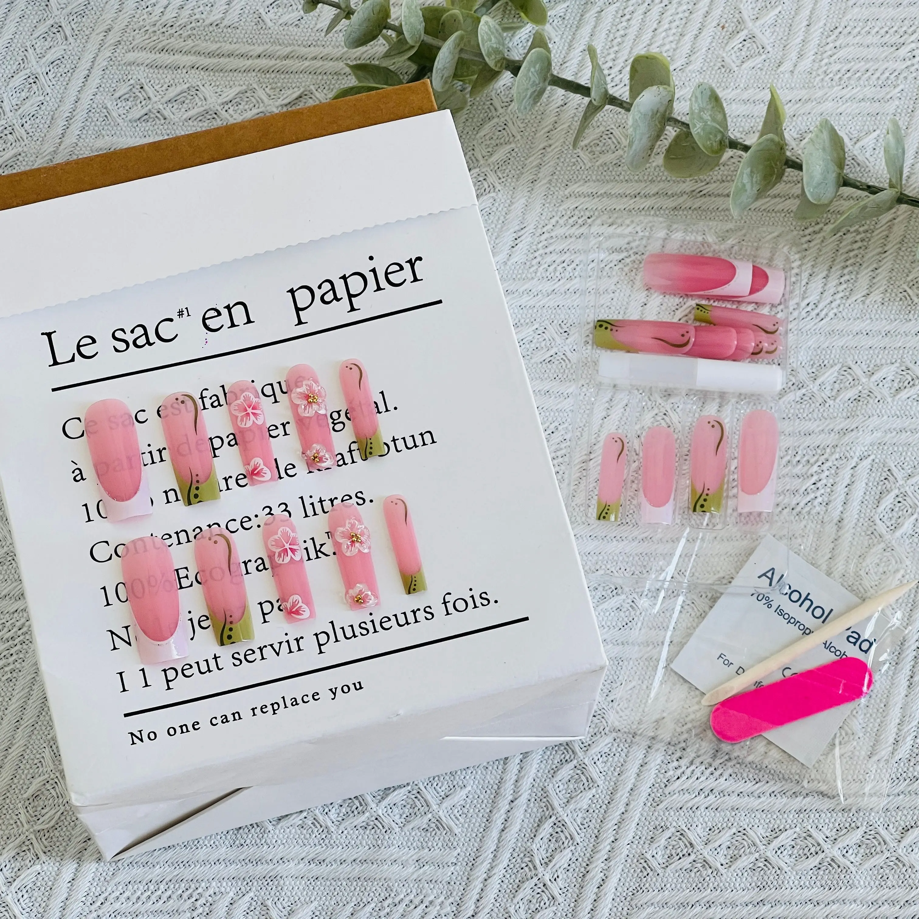 

Pink And Sweet Temperament Wearing Nails Stereoscopic Peach Blossom Assorted Colors Long Detachable Nail