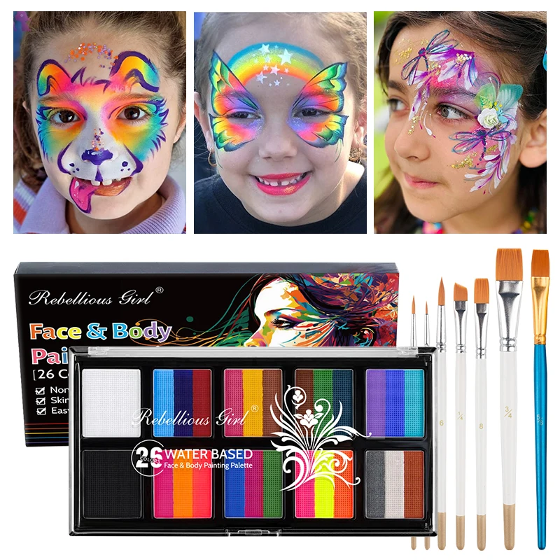 Juego de pintura de paleta de 26 colores, acuarela de 10 rejillas para artistas, niños y principiantes, pigmentos no tóxicos y vibrantes, pintura facial a base de agua