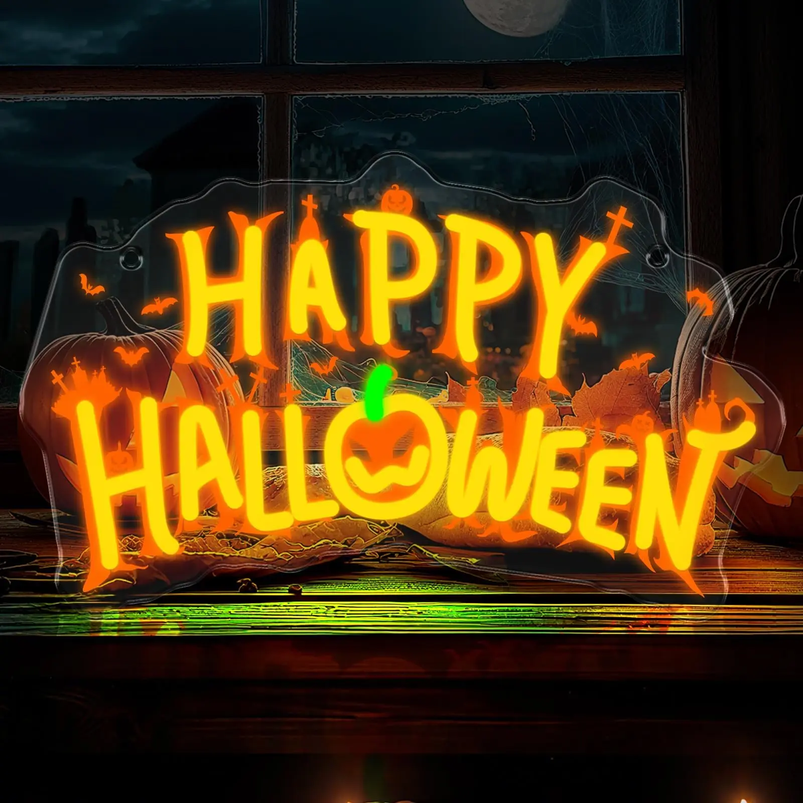 Happy Halloween Pumpkin LED Neon Sign for Wall Decor USB Powered Light Up Acrylic With Hooks Kids Room Living Room Party Decor