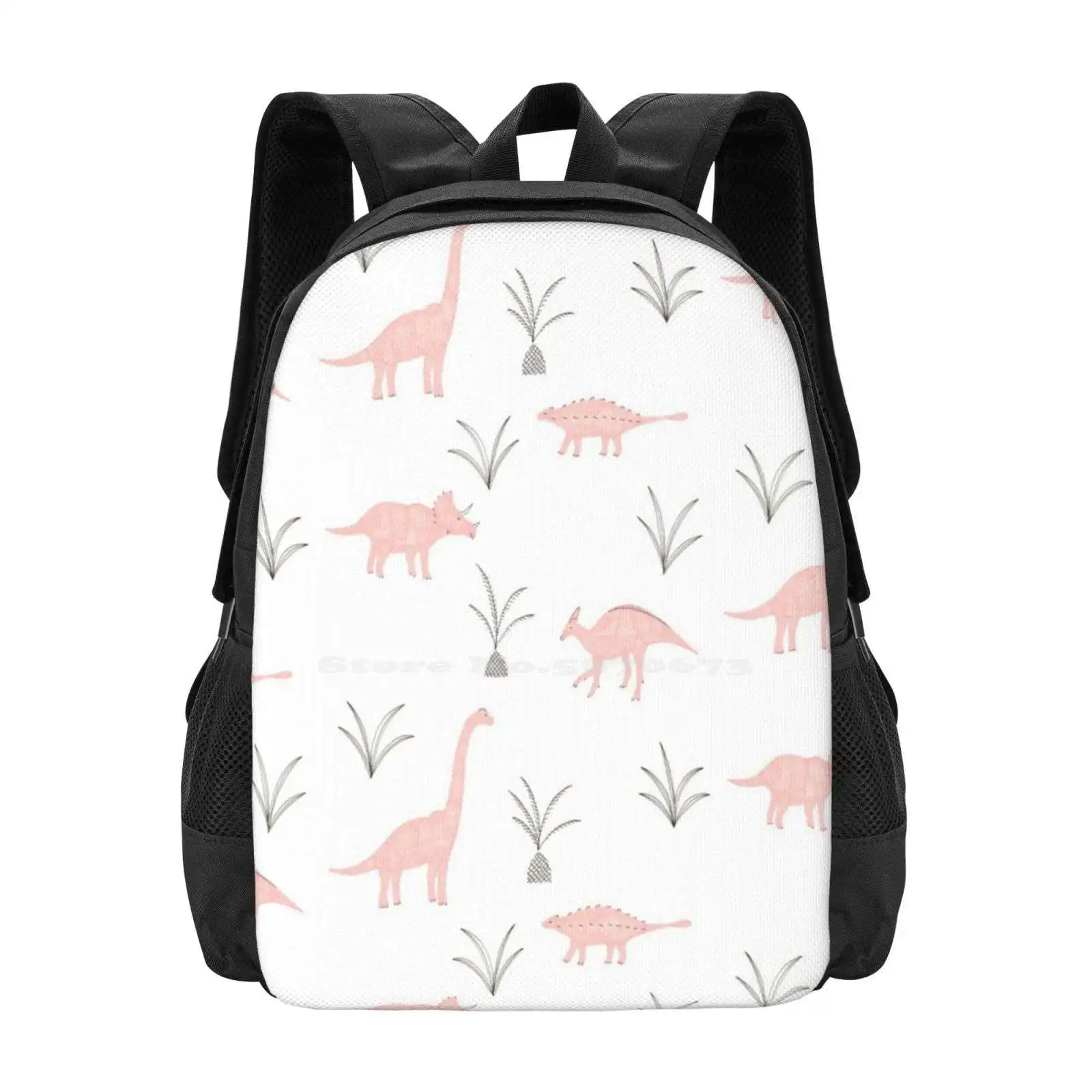 Mochila escolar de dinosaurios rosas, bolsos de moda, dinosaurio prehistórico, Estegosaurio, patrón de plantas rosas Simple, gran oferta