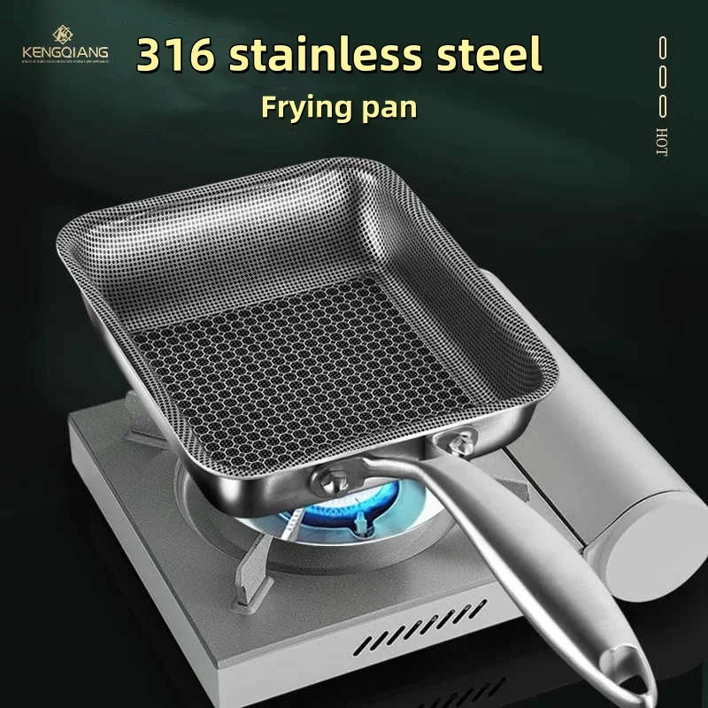 316 Stainless Steel Griddles Non-Stick Square Japanese Tamagoyaki Pan with Thick Egg Layers for Kanto-style Tamagoyaki Cooking