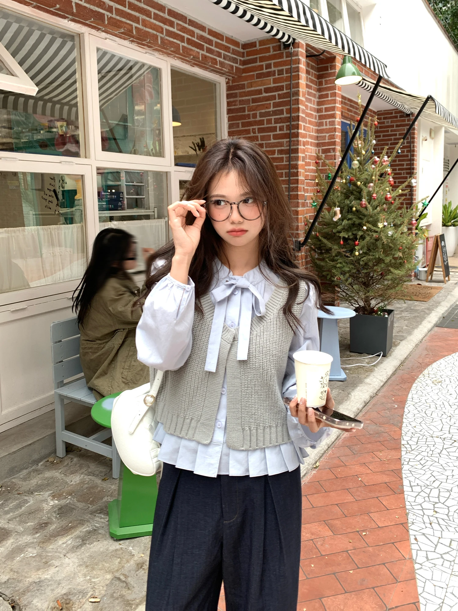 

Faionable Spring Women's irt And Vest Set Ele Design Casual Sle Long Sve Bubble Sve Cotton Blend Ensemble